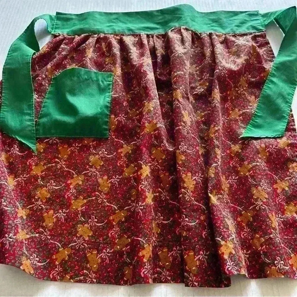 2/$30 Vintage Handmade Half Apron  Gingerbread Man Christmas Holiday with Pocket - Picture 1 of 7